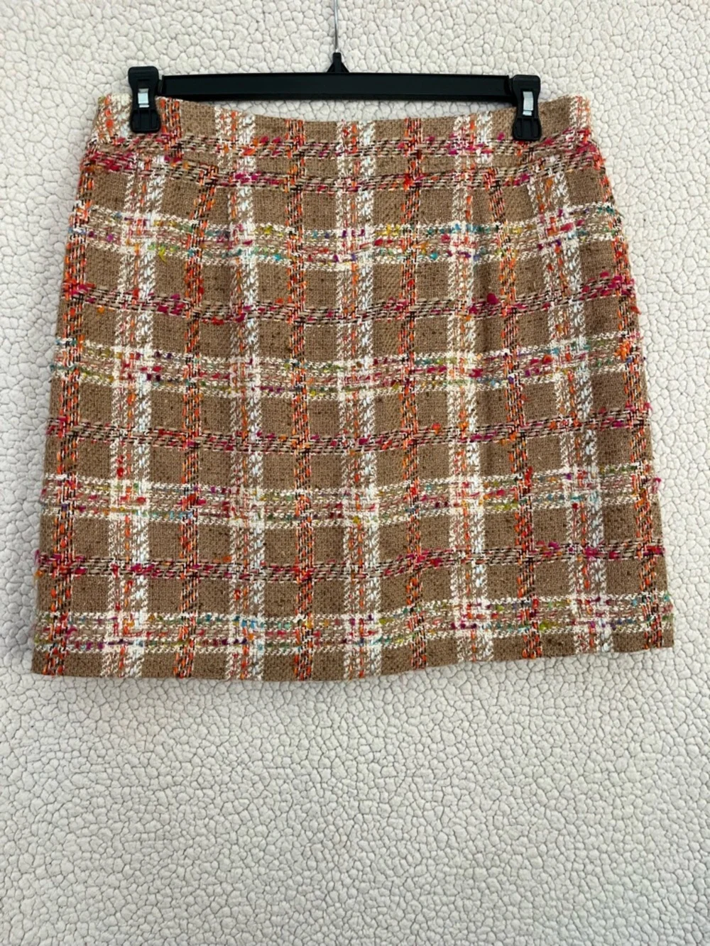 kate spade Camel Tweed Plaid Mini Skirt with Multicolor Stitching